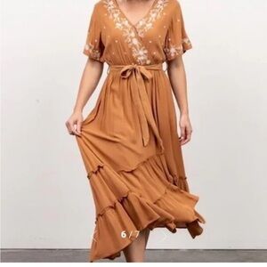 Baltic Born Macey Embroidered Midi Wrap Dress